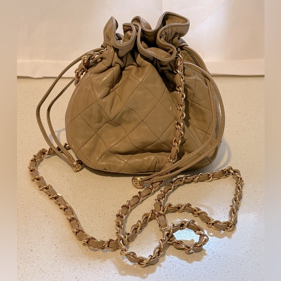 Chanel Beige/Camel Vintage Matelasse Mini Drawstring Bucket Bag - Picture 4 of 12